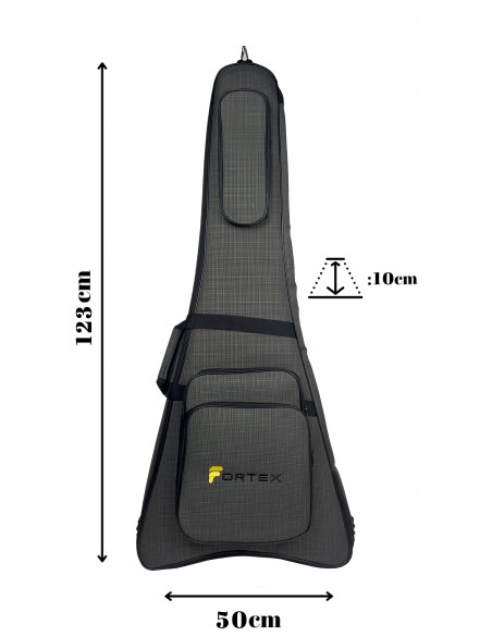 Fortex 450 Serisi V Kasa Profesyonel Elektro Gitar Çantası Gri